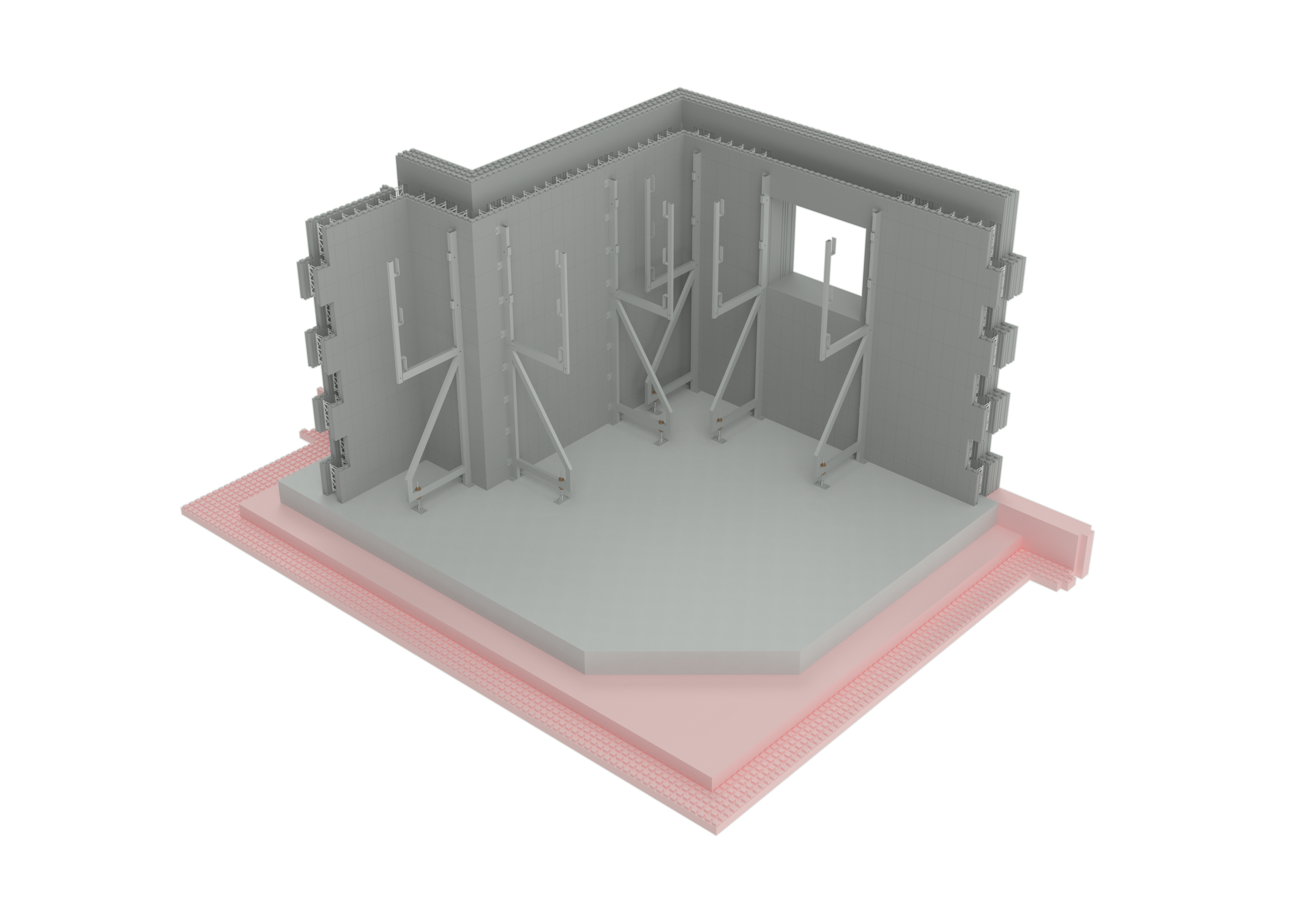 3D vizualizacija prereza vogala hiše zgrajenega